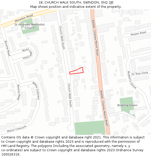 18, CHURCH WALK SOUTH, SWINDON, SN2 2JE: Location map and indicative extent of plot