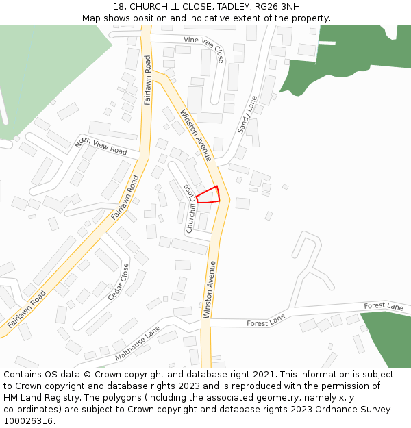 18, CHURCHILL CLOSE, TADLEY, RG26 3NH: Location map and indicative extent of plot