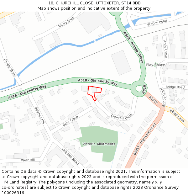 18, CHURCHILL CLOSE, UTTOXETER, ST14 8BB: Location map and indicative extent of plot