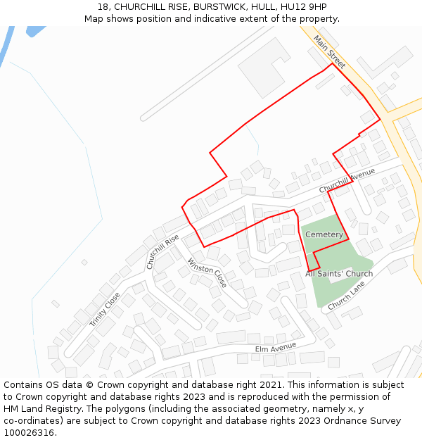 18, CHURCHILL RISE, BURSTWICK, HULL, HU12 9HP: Location map and indicative extent of plot