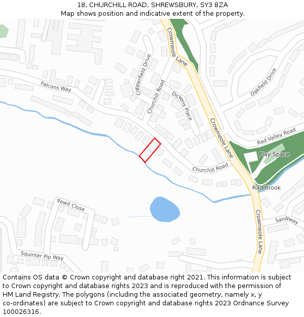 18, CHURCHILL ROAD, SHREWSBURY, SY3 8ZA: Location map and indicative extent of plot