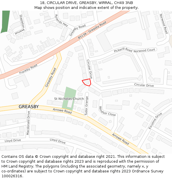18, CIRCULAR DRIVE, GREASBY, WIRRAL, CH49 3NB: Location map and indicative extent of plot