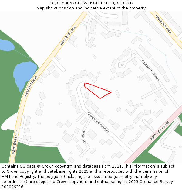 18, CLAREMONT AVENUE, ESHER, KT10 9JD: Location map and indicative extent of plot