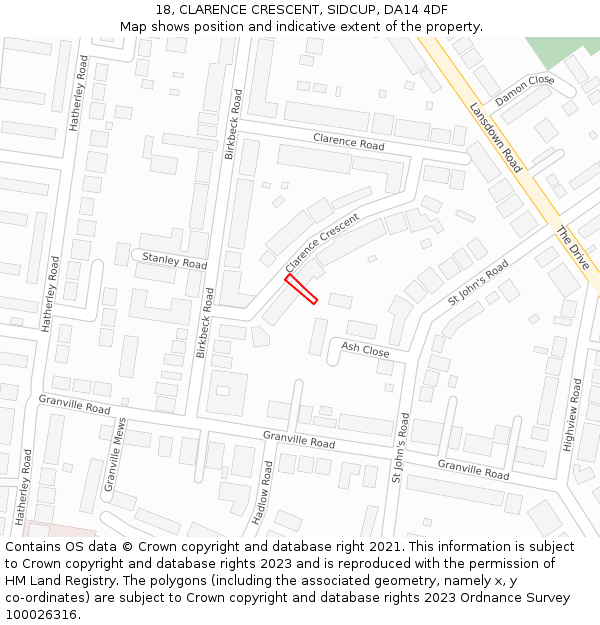 18, CLARENCE CRESCENT, SIDCUP, DA14 4DF: Location map and indicative extent of plot