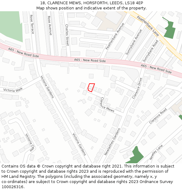 18, CLARENCE MEWS, HORSFORTH, LEEDS, LS18 4EP: Location map and indicative extent of plot