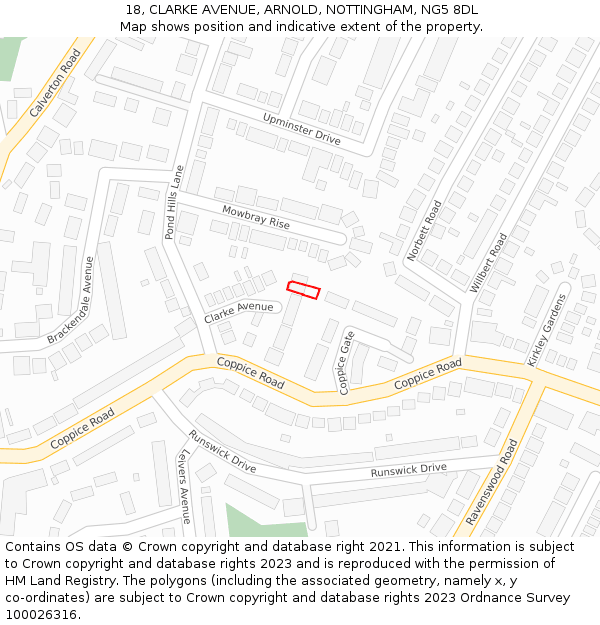 18, CLARKE AVENUE, ARNOLD, NOTTINGHAM, NG5 8DL: Location map and indicative extent of plot