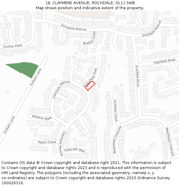 18, CLAYMERE AVENUE, ROCHDALE, OL11 5WB: Location map and indicative extent of plot