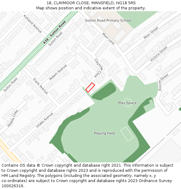 18, CLAYMOOR CLOSE, MANSFIELD, NG18 5RS: Location map and indicative extent of plot