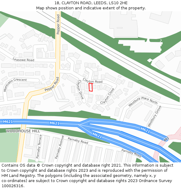 18, CLAYTON ROAD, LEEDS, LS10 2HE: Location map and indicative extent of plot