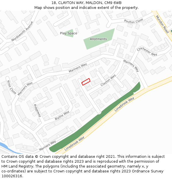 18, CLAYTON WAY, MALDON, CM9 6WB: Location map and indicative extent of plot