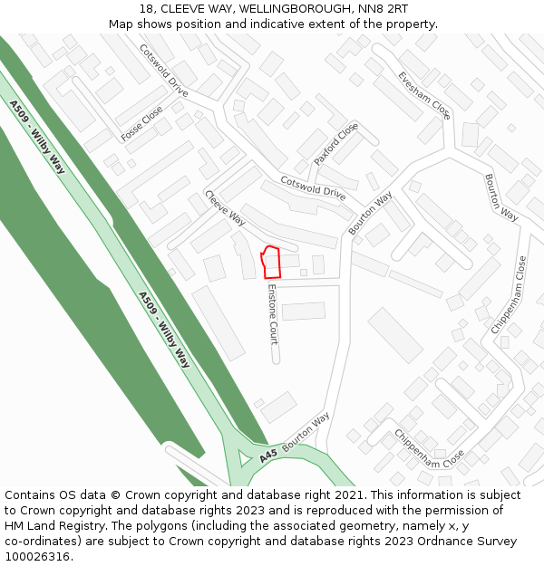 18, CLEEVE WAY, WELLINGBOROUGH, NN8 2RT: Location map and indicative extent of plot