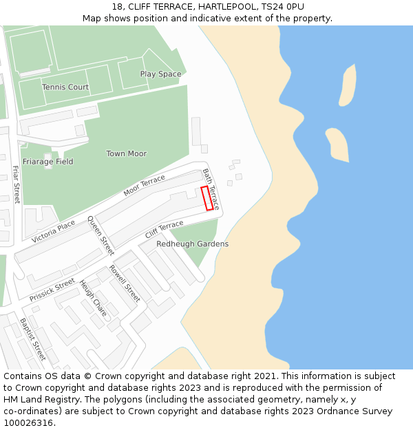 18, CLIFF TERRACE, HARTLEPOOL, TS24 0PU: Location map and indicative extent of plot