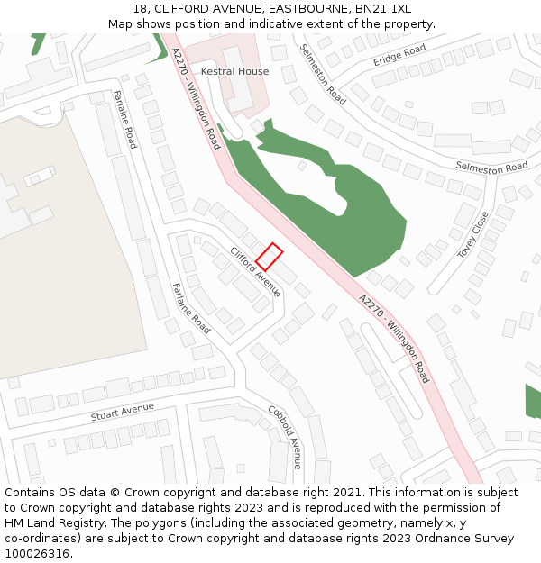 18, CLIFFORD AVENUE, EASTBOURNE, BN21 1XL: Location map and indicative extent of plot