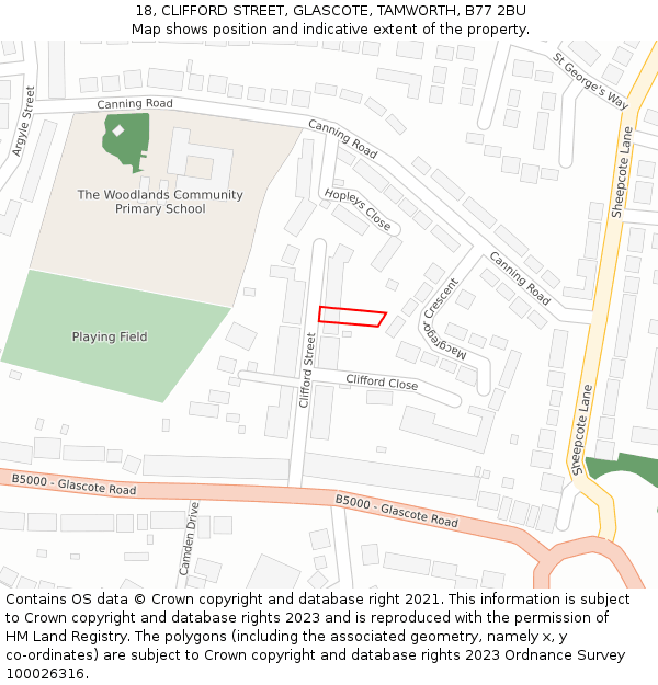 18, CLIFFORD STREET, GLASCOTE, TAMWORTH, B77 2BU: Location map and indicative extent of plot