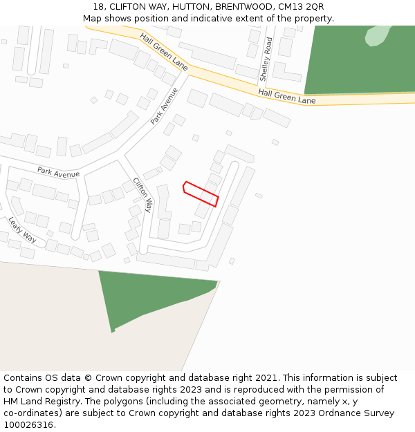 18, CLIFTON WAY, HUTTON, BRENTWOOD, CM13 2QR: Location map and indicative extent of plot