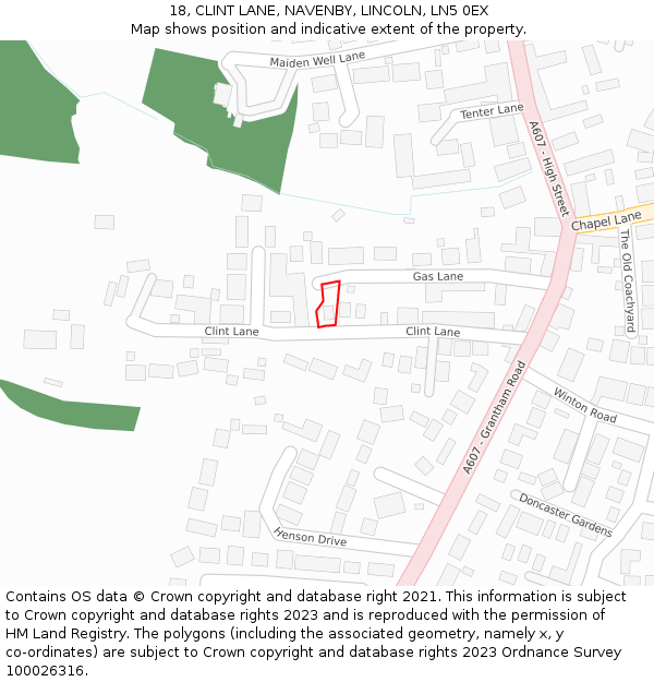 18, CLINT LANE, NAVENBY, LINCOLN, LN5 0EX: Location map and indicative extent of plot