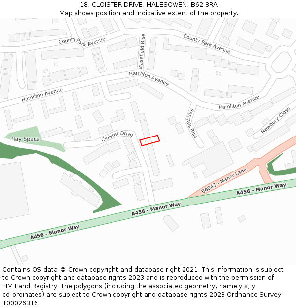 18, CLOISTER DRIVE, HALESOWEN, B62 8RA: Location map and indicative extent of plot