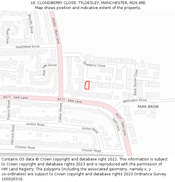 18, CLONDBERRY CLOSE, TYLDESLEY, MANCHESTER, M29 8RE: Location map and indicative extent of plot