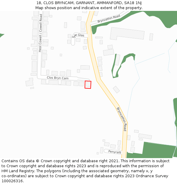 18, CLOS BRYNCAM, GARNANT, AMMANFORD, SA18 1NJ: Location map and indicative extent of plot