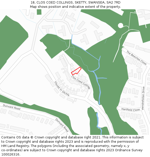 18, CLOS COED COLLINGS, SKETTY, SWANSEA, SA2 7RD: Location map and indicative extent of plot