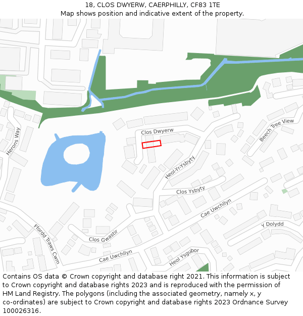18, CLOS DWYERW, CAERPHILLY, CF83 1TE: Location map and indicative extent of plot