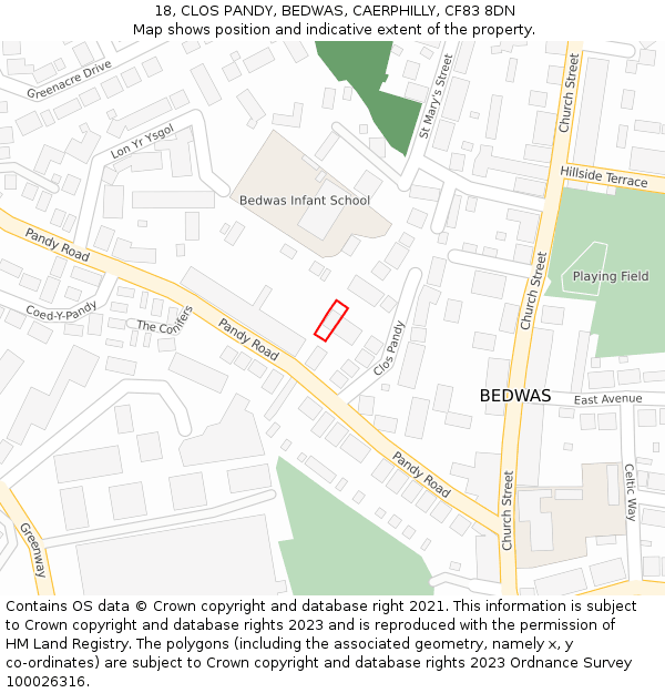 18, CLOS PANDY, BEDWAS, CAERPHILLY, CF83 8DN: Location map and indicative extent of plot