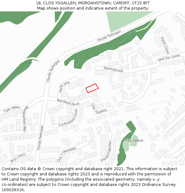 18, CLOS YSGALLEN, MORGANSTOWN, CARDIFF, CF15 8FT: Location map and indicative extent of plot