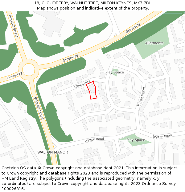 18, CLOUDBERRY, WALNUT TREE, MILTON KEYNES, MK7 7DL: Location map and indicative extent of plot