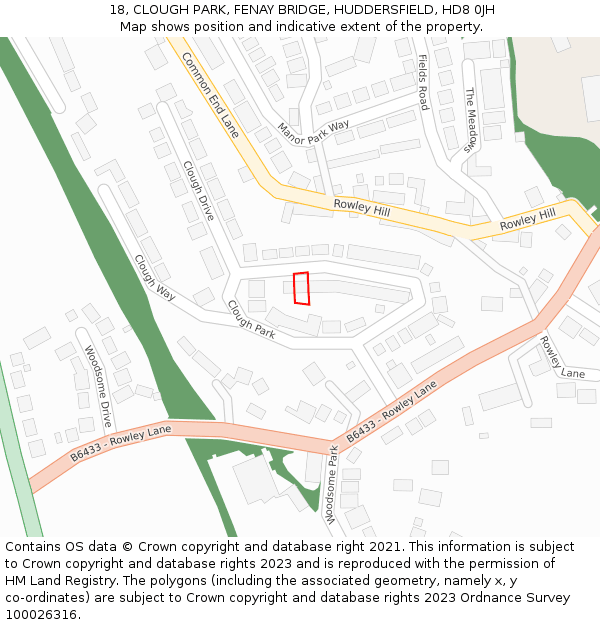 18, CLOUGH PARK, FENAY BRIDGE, HUDDERSFIELD, HD8 0JH: Location map and indicative extent of plot