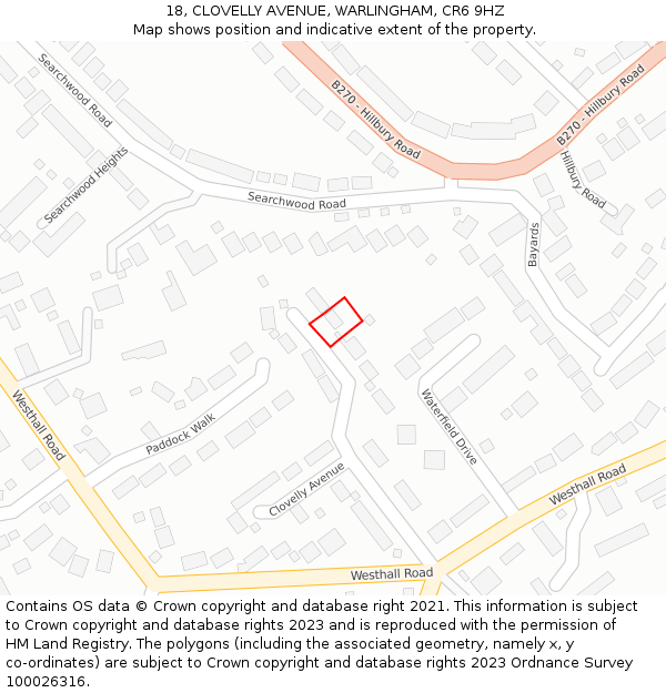 18, CLOVELLY AVENUE, WARLINGHAM, CR6 9HZ: Location map and indicative extent of plot