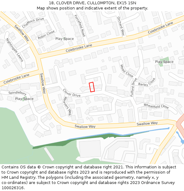 18, CLOVER DRIVE, CULLOMPTON, EX15 1SN: Location map and indicative extent of plot