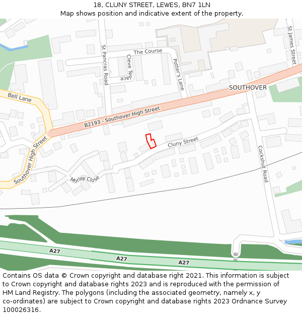 18, CLUNY STREET, LEWES, BN7 1LN: Location map and indicative extent of plot