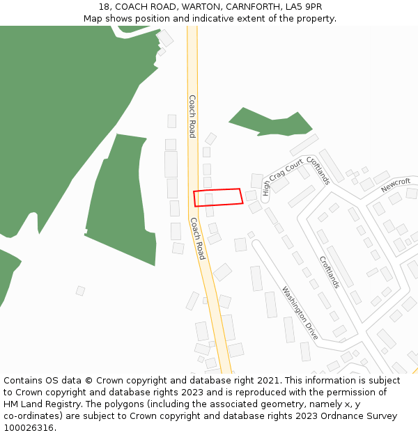 18, COACH ROAD, WARTON, CARNFORTH, LA5 9PR: Location map and indicative extent of plot