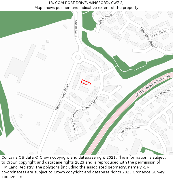 18, COALPORT DRIVE, WINSFORD, CW7 3JL: Location map and indicative extent of plot