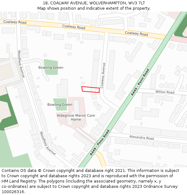 18, COALWAY AVENUE, WOLVERHAMPTON, WV3 7LT: Location map and indicative extent of plot