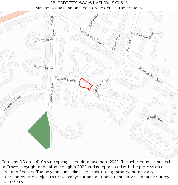 18, COBBETTS WAY, WILMSLOW, SK9 6HN: Location map and indicative extent of plot