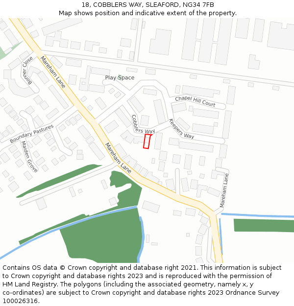 18, COBBLERS WAY, SLEAFORD, NG34 7FB: Location map and indicative extent of plot