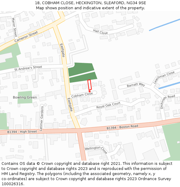 18, COBHAM CLOSE, HECKINGTON, SLEAFORD, NG34 9SE: Location map and indicative extent of plot