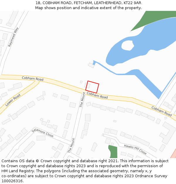 18, COBHAM ROAD, FETCHAM, LEATHERHEAD, KT22 9AR: Location map and indicative extent of plot