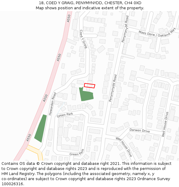 18, COED Y GRAIG, PENYMYNYDD, CHESTER, CH4 0XD: Location map and indicative extent of plot