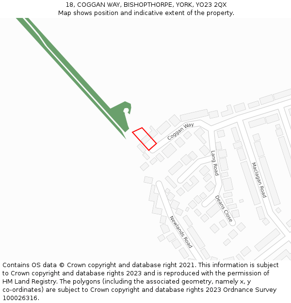 18, COGGAN WAY, BISHOPTHORPE, YORK, YO23 2QX: Location map and indicative extent of plot