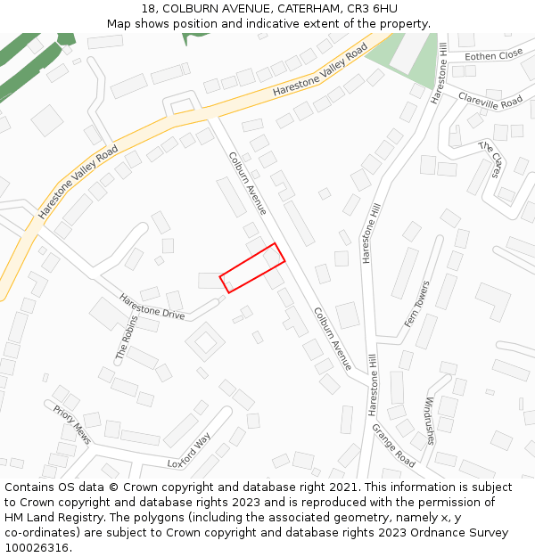 18, COLBURN AVENUE, CATERHAM, CR3 6HU: Location map and indicative extent of plot