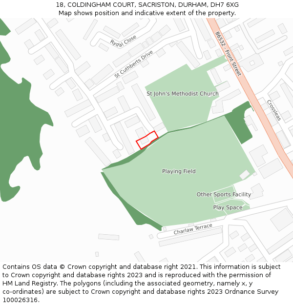 18, COLDINGHAM COURT, SACRISTON, DURHAM, DH7 6XG: Location map and indicative extent of plot