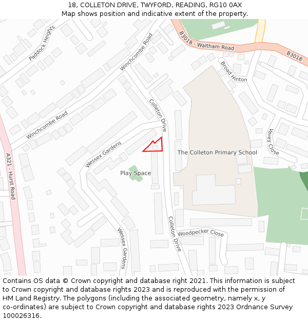 18, COLLETON DRIVE, TWYFORD, READING, RG10 0AX: Location map and indicative extent of plot