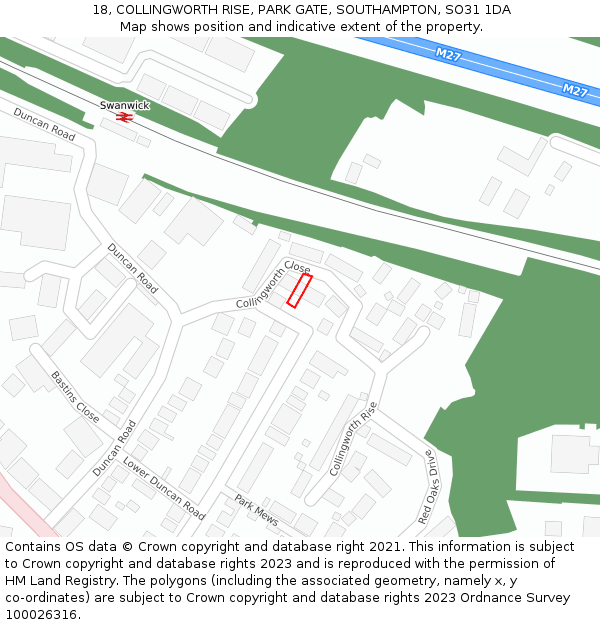 18, COLLINGWORTH RISE, PARK GATE, SOUTHAMPTON, SO31 1DA: Location map and indicative extent of plot