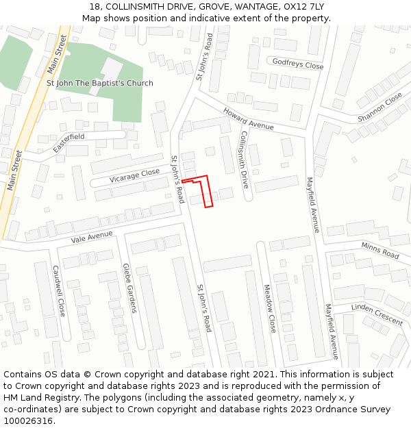 18, COLLINSMITH DRIVE, GROVE, WANTAGE, OX12 7LY: Location map and indicative extent of plot