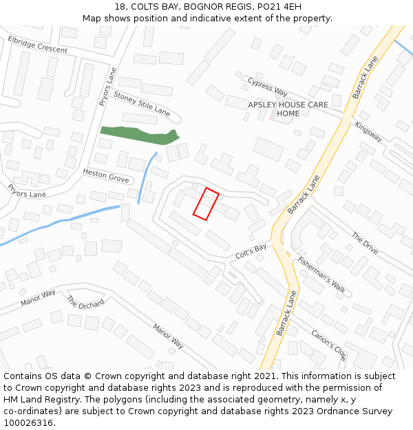 18, COLTS BAY, BOGNOR REGIS, PO21 4EH: Location map and indicative extent of plot