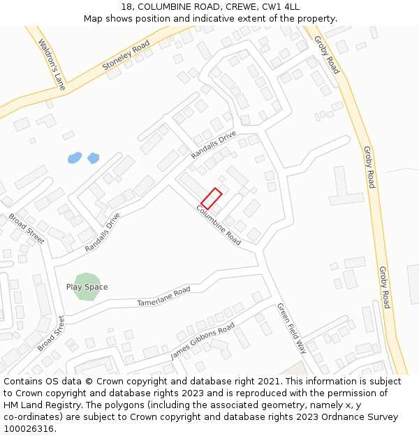 18, COLUMBINE ROAD, CREWE, CW1 4LL: Location map and indicative extent of plot