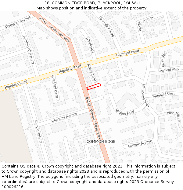 18, COMMON EDGE ROAD, BLACKPOOL, FY4 5AU: Location map and indicative extent of plot