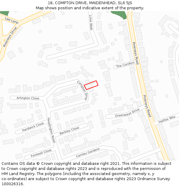 18, COMPTON DRIVE, MAIDENHEAD, SL6 5JS: Location map and indicative extent of plot
